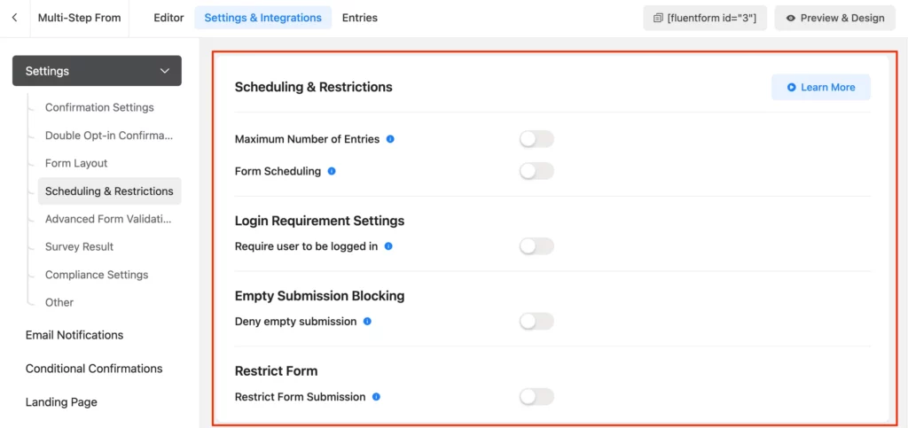 scheduling and restrictions of your multi step form